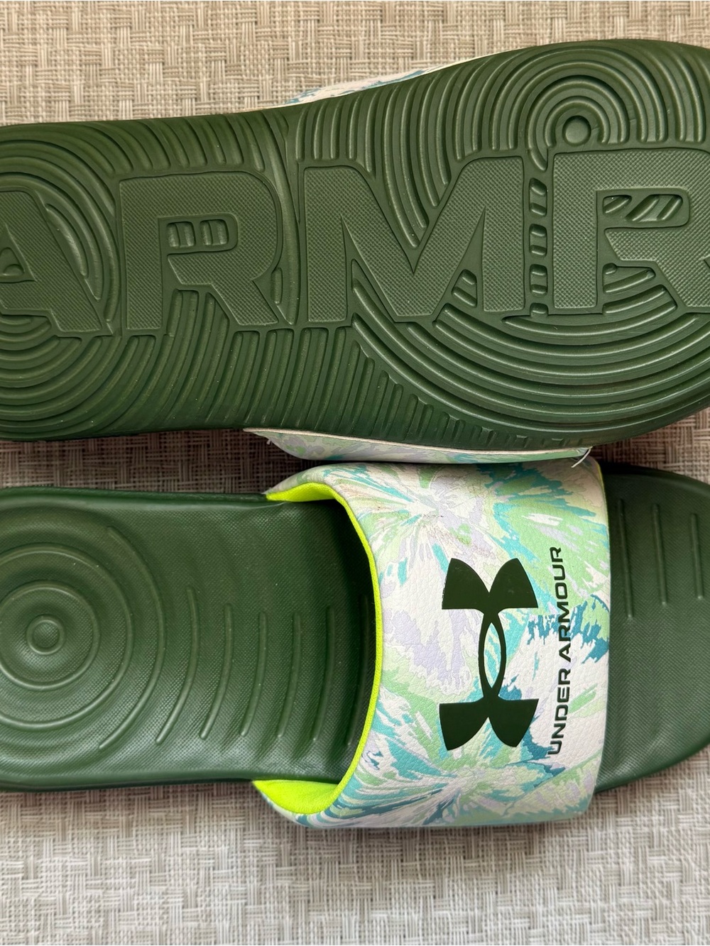 Under Armour Floral & Neon Lime Slide Sandals